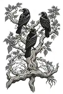 ravens sitting on yggdrasil tree tattoo design idea