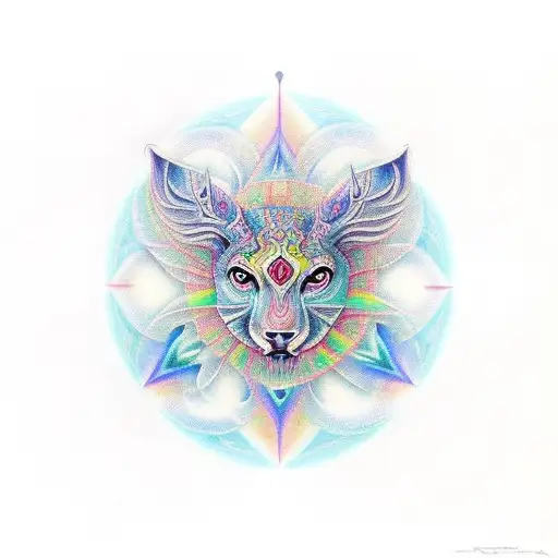 A psychedelic animal with sacred geometry patterns tattoo design idea