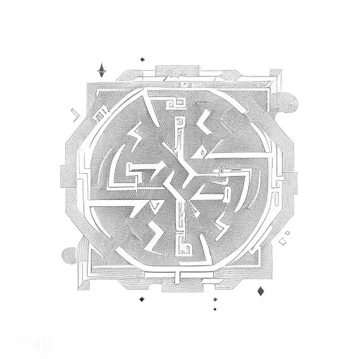 A numerology-inspired maze with metaphoric symbols tattoo design idea