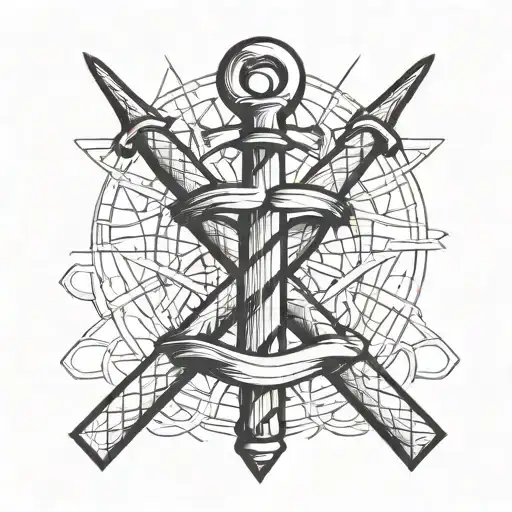 criss cross hammer tattoo design idea