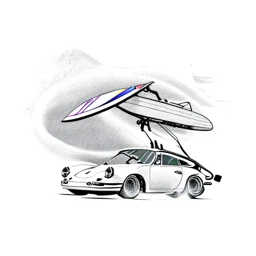 Porsche with surfboard tattoo design idea