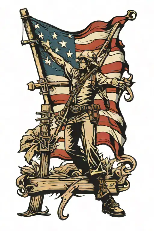 lineman American flag cross tattoo design idea