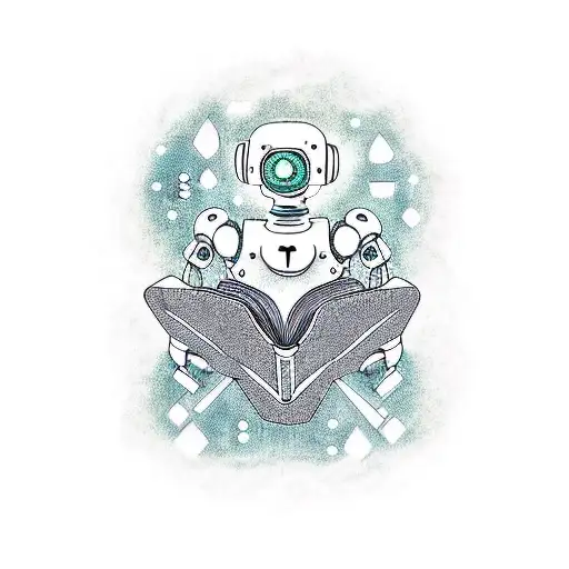 A science fiction scene with a robot reading a book under a starry sky tattoo design idea