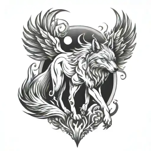 wolf and phoenix tattoo design idea