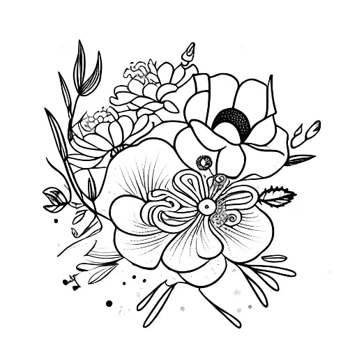 Flower bouquet with chemistry symbols tattoo design idea