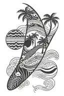 Palm, waves, surf board, geometric, nature, Sri Lanka  tattoo design idea