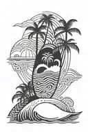 Palm, waves, surf board, geometric, nature, Sri Lanka  tattoo design idea