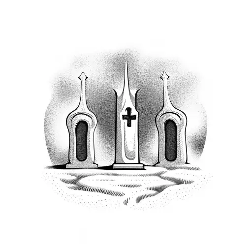 Gothic cemetery scene with tombstones and haunting figures tattoo design idea