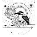 a kookaburra on a willow branch with sun moon and stars in the background  tattoo design idea