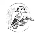 a kookaburra on a willow branch with sun moon and stars in the background  tattoo design idea