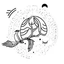 a kookaburra on a willow branch with sun moon and stars in the background  tattoo design idea