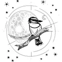 in colour, a kookaburra on a willow branch with sun moon and stars in the background  tattoo design idea