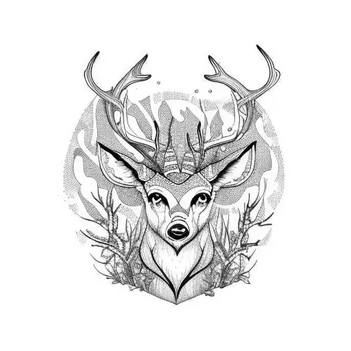 cerf blanc bretons avec des cornes foret tattoo design idea