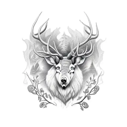 cerf blanc bretons avec des cornes foret tattoo design idea