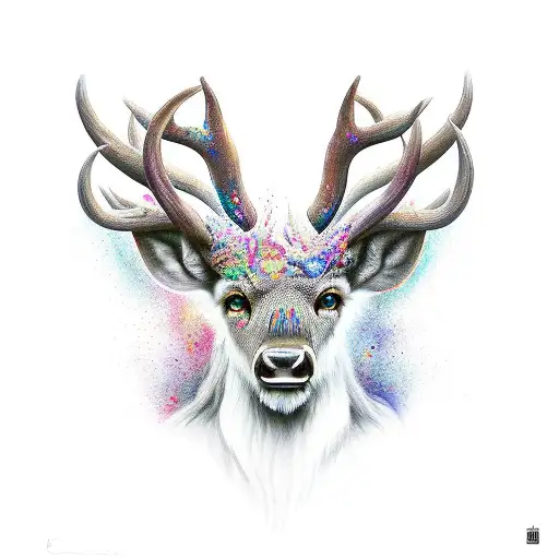 cerf blanc bretons avec des cornes foret tattoo design idea