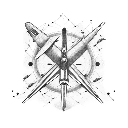 Plane flying around the world, with the contrails being music bar with notes tattoo design idea