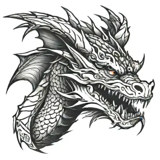 Graffiti and paint brush stroke dragon tattoo design idea