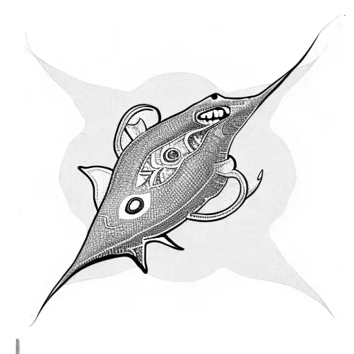 Stingray made by two sharks and three tourtles tattoo design idea