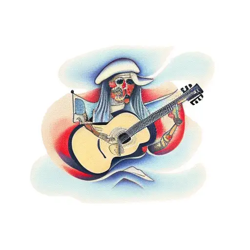 acoustic guitar and music tattoo design idea