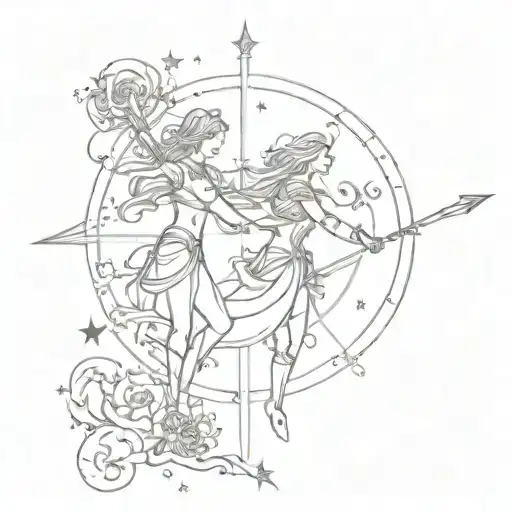 virgo and sagittarius constellation overlapping tattoo design idea