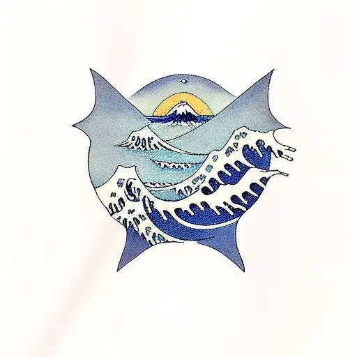 whale in the great wave of kanagawa tattoo design idea