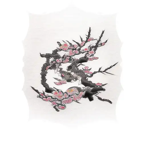 oni under cherry blossom tree  tattoo design idea