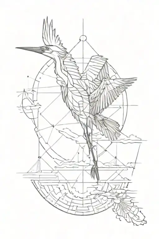 A sketch style tattoo of a crane flying over a data visualization graph, representing your passion for cranes, flight, and data analysis tattoo design idea