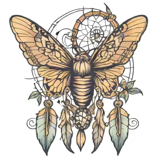 moth and dreamcatcher pyramid eyes tattoo design idea