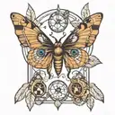 moth and dreamcatcher pyramid eyes tattoo design idea