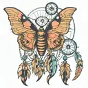 moth and dreamcatcher pyramid eyes tattoo design idea