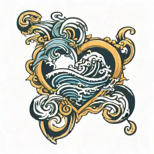  6 waves circle surrounding heart shape tattoo design idea