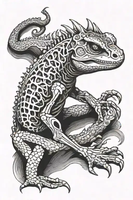 skeleton lizard tattoo design idea