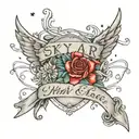 An elegant neotraditional design of Skylar Grace's name in cursive on the other collar bone, underlined with a trail of stars leading to angel wings and a halo at the end tattoo design idea