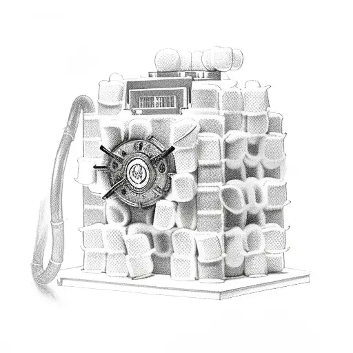 An intricate sketch of a ghostbuster's proton pack made entirely of marshmallows tattoo design idea