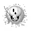 A hauntingly beautiful scene of a ghostbuster surrounded by floating marshmallow orbs tattoo design idea