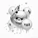 A hauntingly beautiful scene of a ghostbuster surrounded by floating marshmallow orbs tattoo design idea