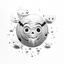 A hauntingly beautiful scene of a ghostbuster surrounded by floating marshmallow orbs tattoo design idea