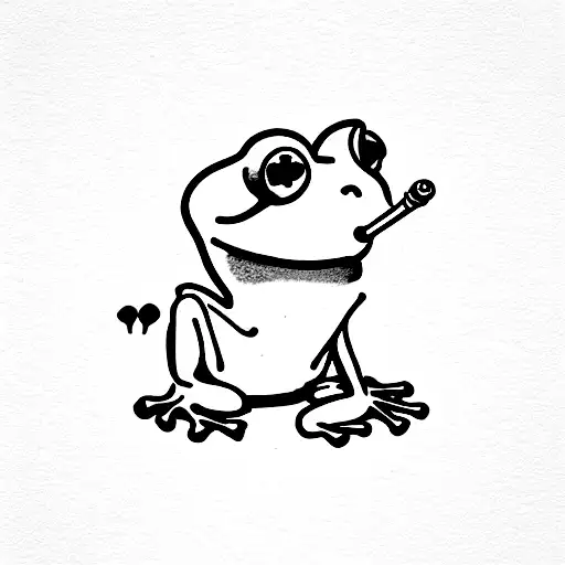 frog smoking a pipe with smoke tattoo design idea