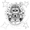 A celestial La Catrina holding a book of stars tattoo design idea