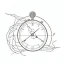 minimalistic clock face, clock's hands show two minutes to twelve steps  tattoo design idea