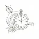 minimalistic clock face, clock's hands show two minutes to twelve steps  tattoo design idea