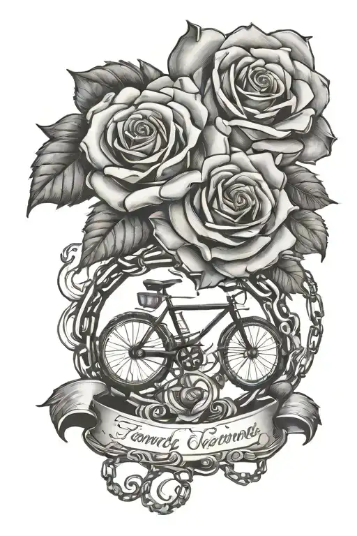 Roses, bicycle chain, family sign tattoo tattoo design idea