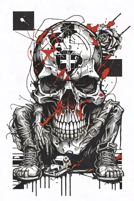 skull on knees tattoo design idea