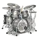 A realistic portrait of a drum set with intricate details and shading tattoo design idea