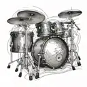 A realistic portrait of a drum set with intricate details and shading tattoo design idea