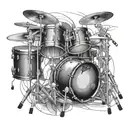 A realistic portrait of a drum set with intricate details and shading tattoo design idea