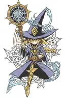 Yu-Gi-Oh Dark Magician wearing Millenium puzzle piece made tattoo design idea