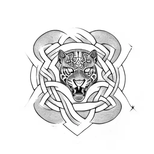 A Celtic Knot jaguar surrounded by binary code tattoo design idea