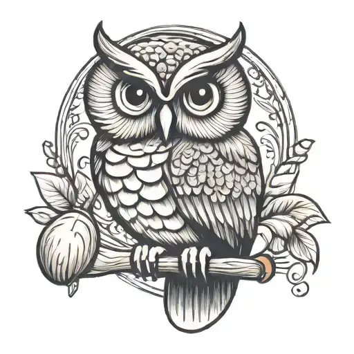 owl perched on wooden spoon  tattoo design idea