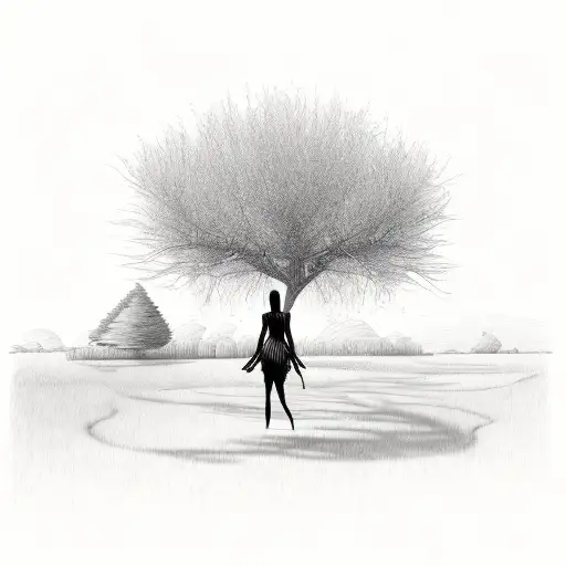 Willow tree with womans body tattoo design idea